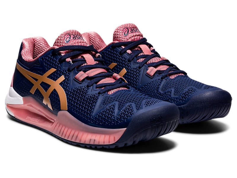 Asics Gel-resolution 8 Teniški Copati Ženske Temno Modre Roza Zlate | SI6720-196